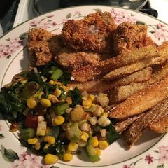 A picture of Sautéed Collard Greens, Brussel Sprouts and Corn.