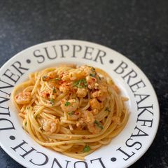 Spaghetti with Creamy Chilli Garlic Prawn A picture of Spaghetti with Creamy Chilli Garlic Prawn.