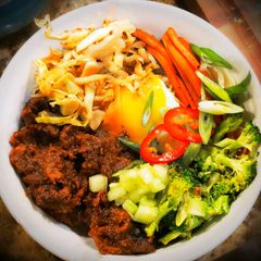 A picture of Bibimbap with Bulgogi Beef.