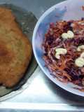 Ensalada de Repollo zanahoria y cebolla,y Milanesas de pollo