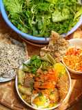 Mi Quang with Shrimp, Pork, Ribs, and Eggs