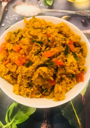 A picture of Egg bhurji with vegetables.