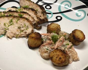 New Recipe Seared Chicken Breast w Shrimp and Scalloped Potato Very Delicious