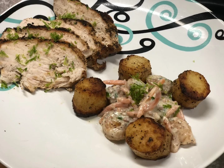 Recipe Seared Chicken Breast w/ Shrimp and Scalloped Potato the Delicious Really delicious