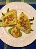 Crespelle di zucca con ricotta, asparagi e gamberi