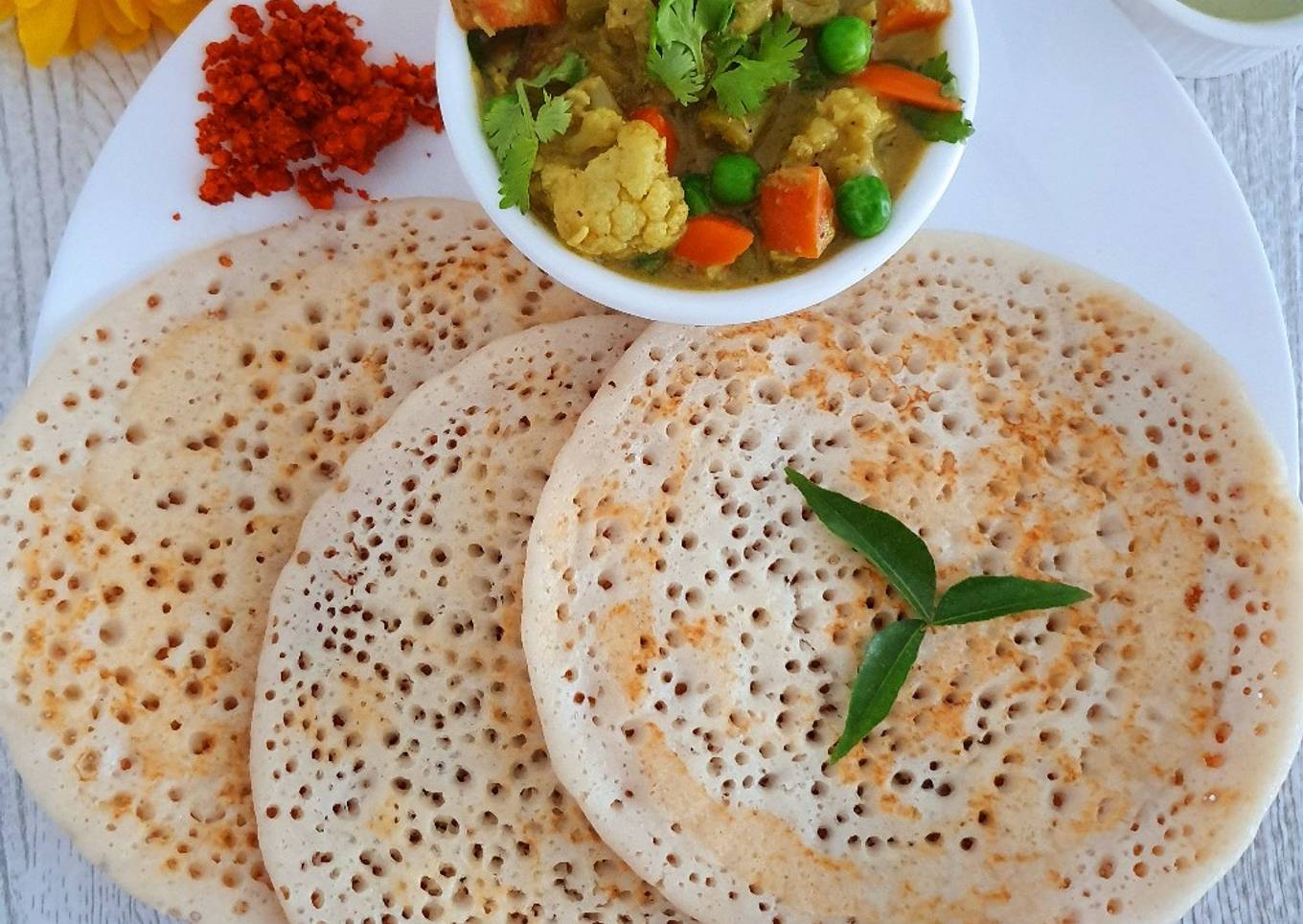 Set Dosa with vegetable sagu (mixed veggies curry).