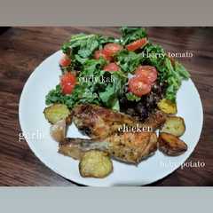 A picture of Classic Baked Chicken with Vegetables & Salad.