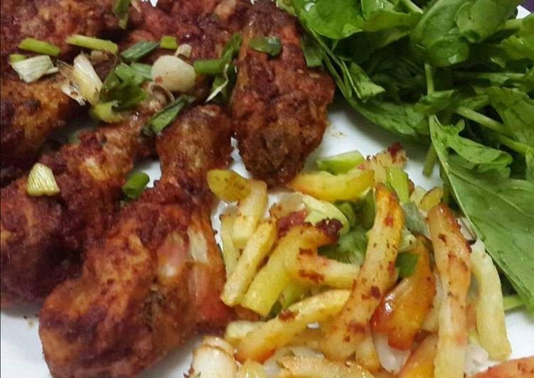 Easiest Way to Prepare Super Quick Homemade Sumac Spiced Baked Chicken and Finger Fries