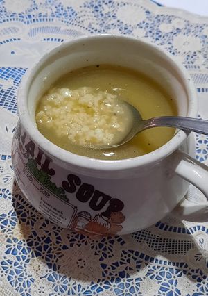 Una foto de Arroz integral con sopa de espárragos