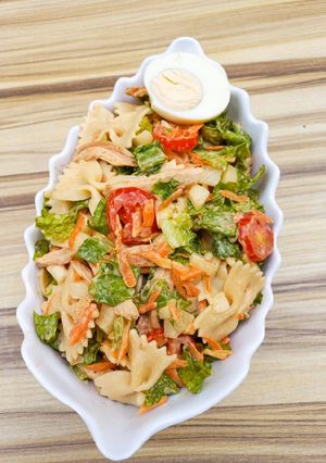 A picture of Pasta and Chicken Salad.