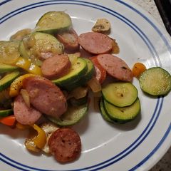 A picture of My Skillet Sausage and Veggies.