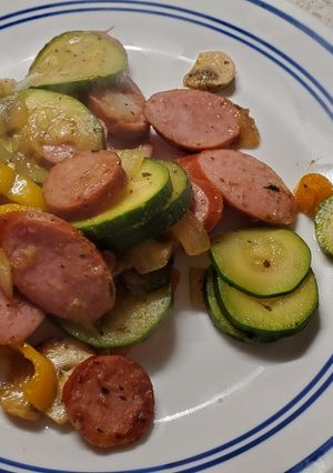 A picture of My Skillet Sausage and Veggies.