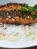 Honey Garlic Salmon with Rice Noodles