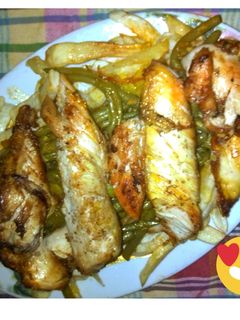 صورة لوصفة لوبية ماشطو بصدر الدجاج والبطاطا المقلية 😋💖