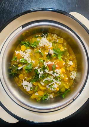 A picture of Torai & kaddu with chana dal (Ridge gourd & pumpkin with split chick peas).