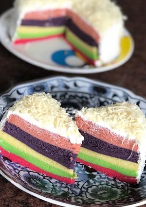 Foto resep Rainbow cake kukus (takaran sendok)