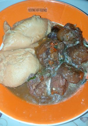 A picture of Moimoi with oxtail pepper soup.
