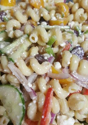 A picture of Greek Pasta Salad.
