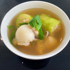 A picture of Stuffed Cucumber and Cuttlefishes Soup.