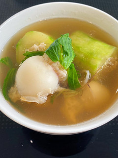 A picture of Stuffed Cucumber and Cuttlefishes Soup.