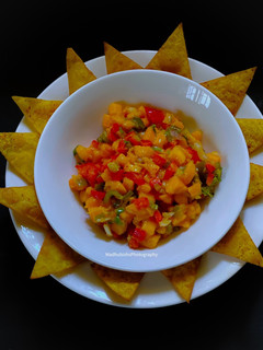 A picture of Mango Salsa with Homemade Nachos.