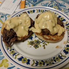A picture of Open Faced Philly Cheese Steak Sandwich.