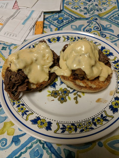 A picture of Open Faced Philly Cheese Steak Sandwich.