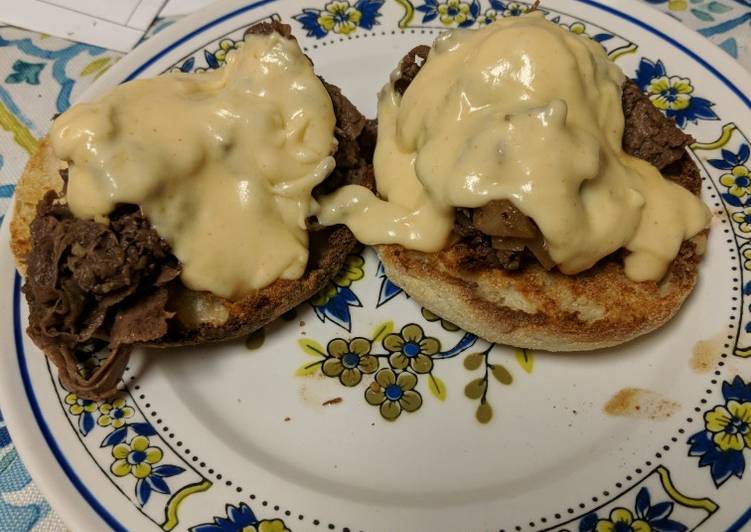 Recipe of Quick Open Faced Philly Cheese Steak Sandwich