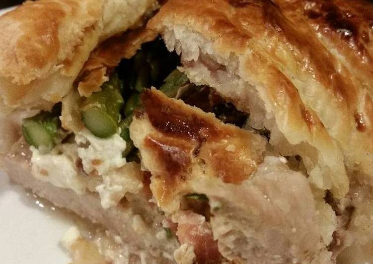 Step-by-Step Guide to Prepare Ultimate Brad&#39;s bacon asparagus and cream cheese stuffed pork wellington