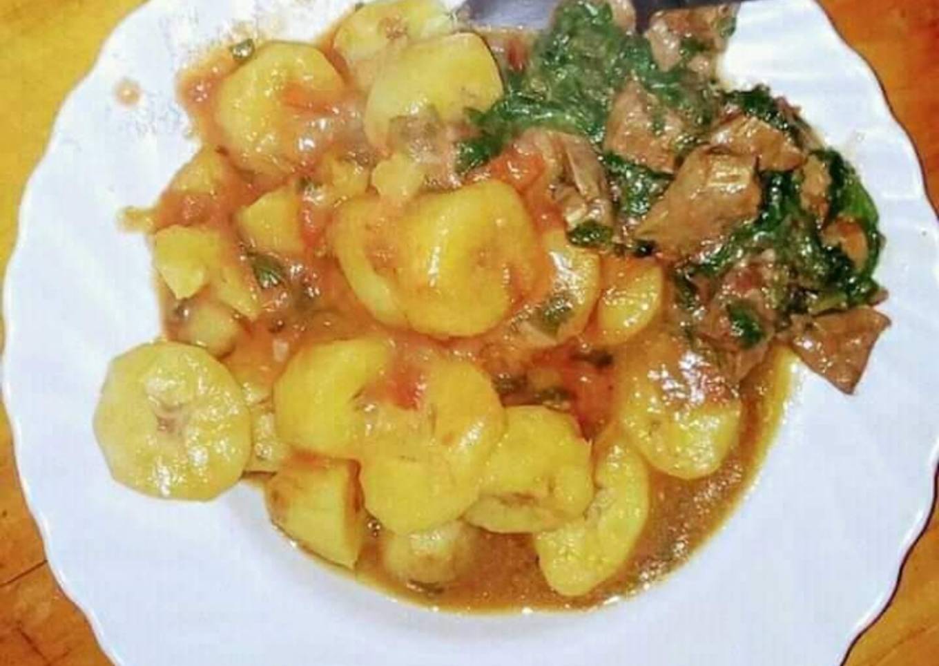Fried Banana mixed with beef stew