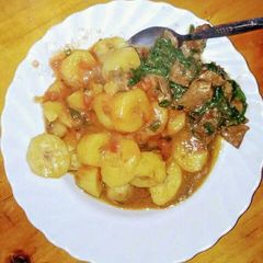 A picture of Fried Banana mixed with beef stew.