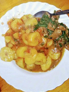 A picture of Fried Banana mixed with beef stew.