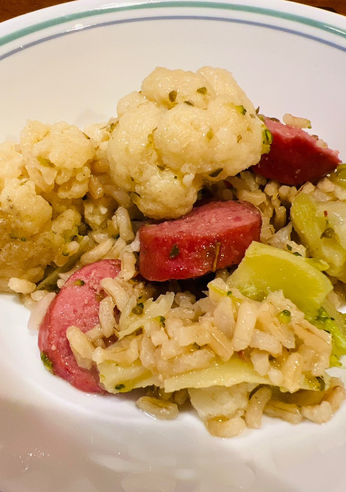 A picture of Cauliflower and Beef Kielbasa.