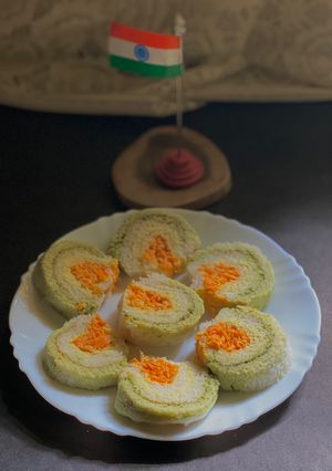 A picture of Tricolour Pinwheel Sandwiches.