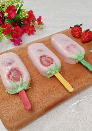 Foto resep Puding Popsicle Yogurt Strawberry