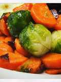 Garlicy Brussels Sprouts and Carrots with Crispy Bacon