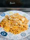 Pasta a la boloñesa y bechamel