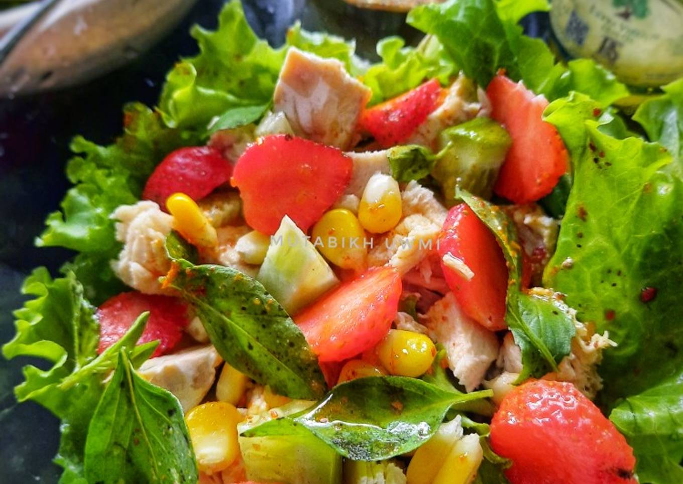 Vegetable salad + Tempe with Ginger Turmeric Dressing
