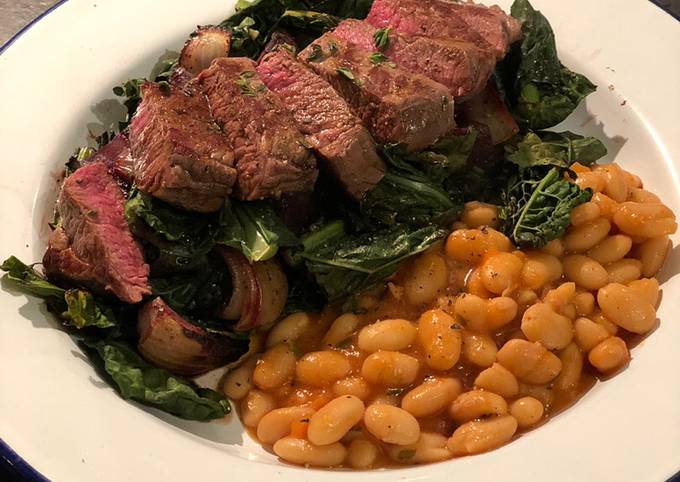 Venison with roast cavolo nero and beetroot. Stewed cannellini beans 🦌