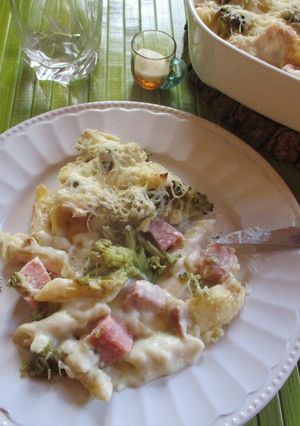 Une photo de Gratin pâtes brocolis jambon