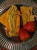 Oven baked paneer topped with chutney or fruit jam