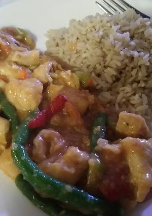 A picture of Easy orange chicken Stirfry.