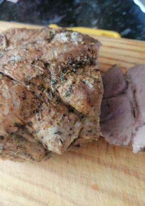 Una foto de Cabezada de lomo a la sal y a mi manera en Monsieur Cuisine
