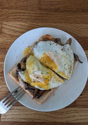 A picture of Mushrooms and egg brunch.