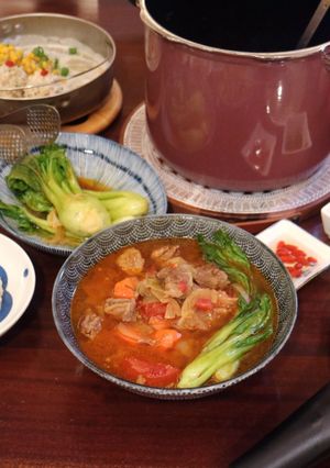 一鍋三菜part1~玉米丸子&珍珠丸子&番茄牛肉湯【WMF 6.5L Fusiontec 快力鍋】 的食譜成品照片