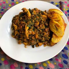 A picture of Porridge beans and fried plantain.