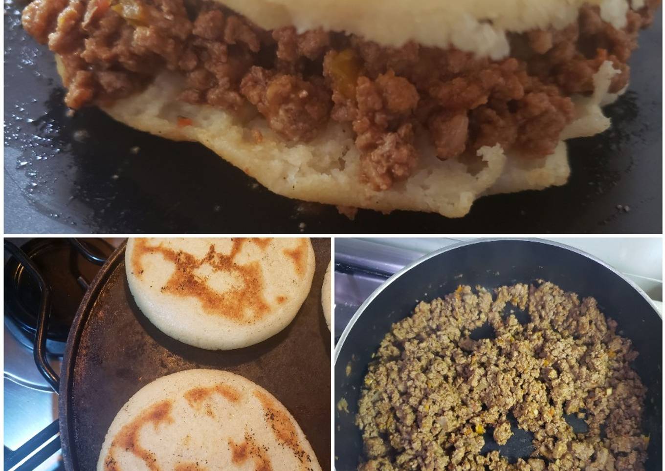 Arepa rellena de carne molida