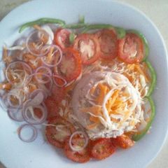 A picture of Mashed potatoes,arrowroot and vegetable salad.