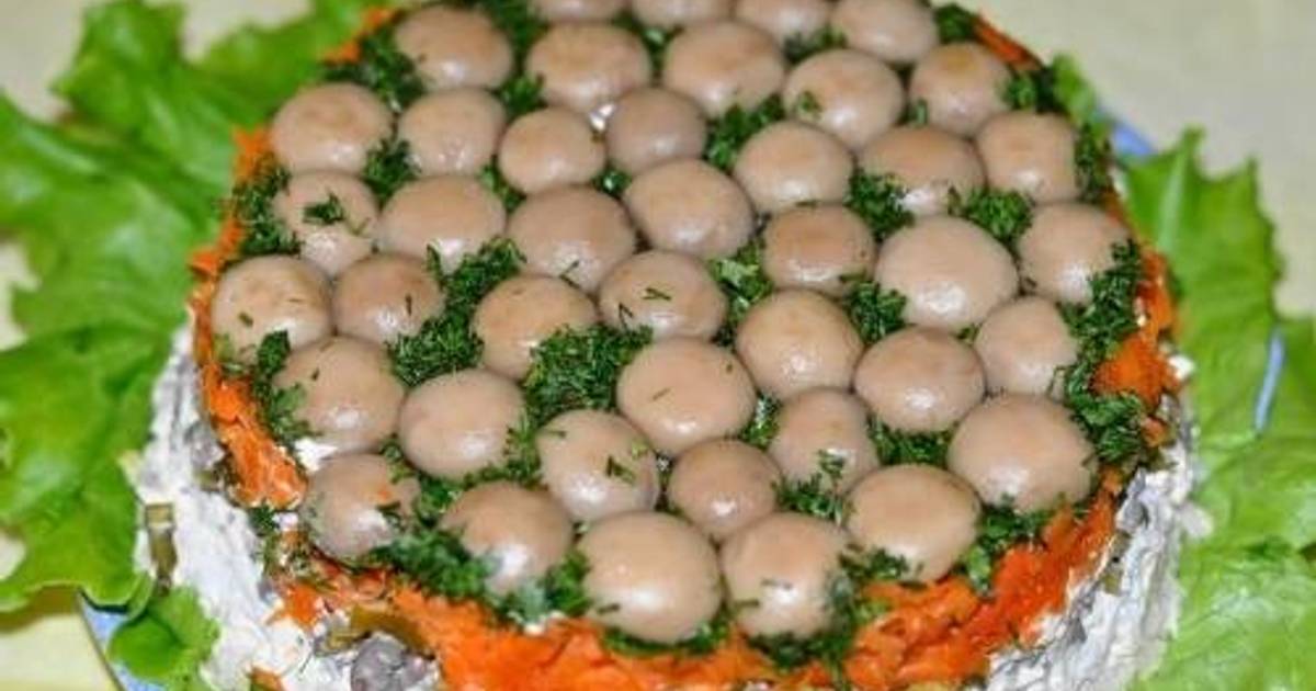 Салат поляна с грибами и курицей рецепт с фото пошагово