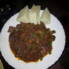 Liver stew and ugali A picture of Liver stew and ugali.